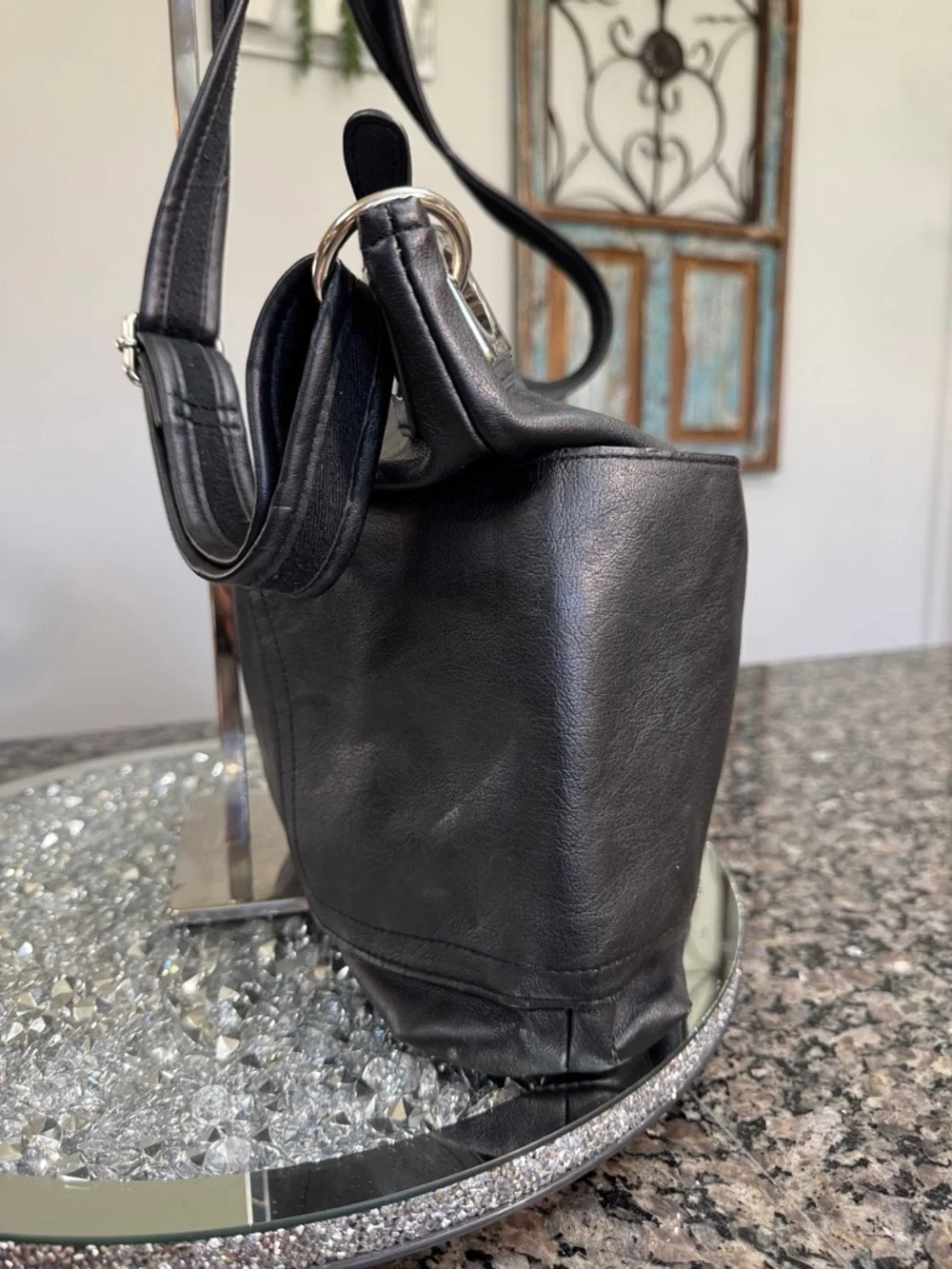 Rossetti Black faux Leather Shoulder Bag - Classic Everyday Tote